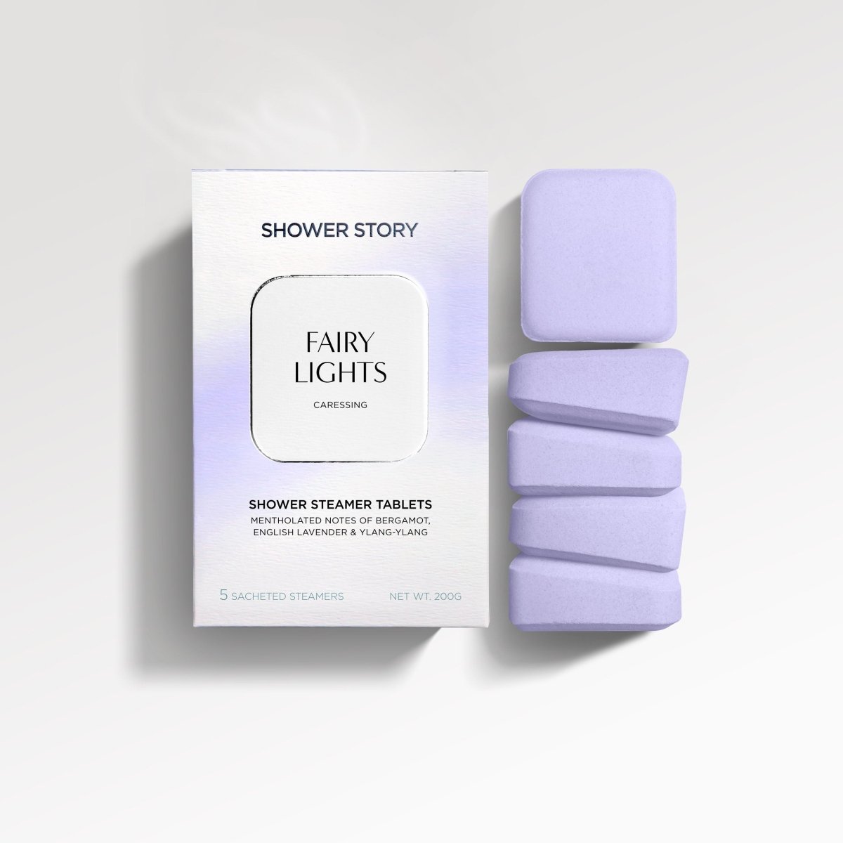 SHOWER STORY_FAIRY LIGHTS – Signature Caressing Lavender Shower Bombs_Shower Steamer Daily Set_SSFLDX5